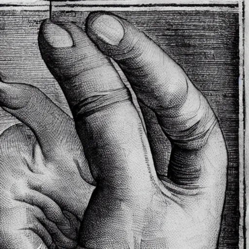 Image similar to anatomical drawing of hands, in the style of leonardo da vinci,