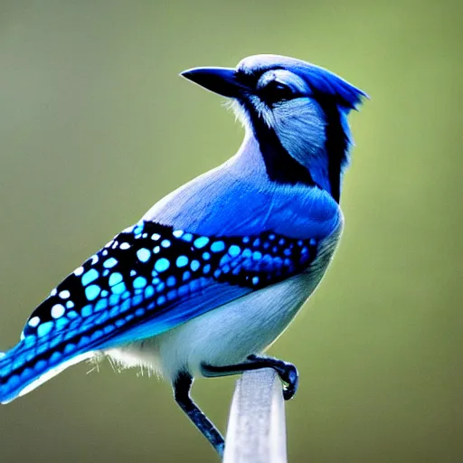 Image similar to photo of blue jay wearing leather jacket