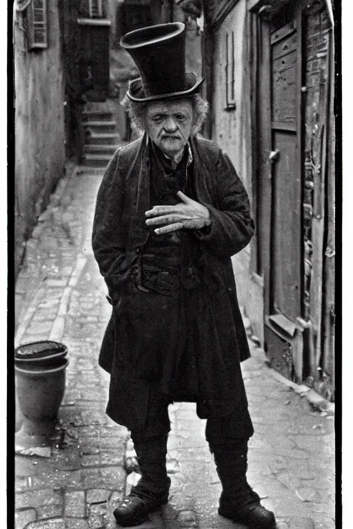 Prompt: realistic and very detailed beautiful photo portrait of Rembrandt standing in a Montmartre Alley, by Robert Doisneau, Leica SL2 35mm black and white