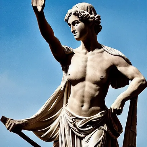 Image similar to AOC in the style of a greek statue