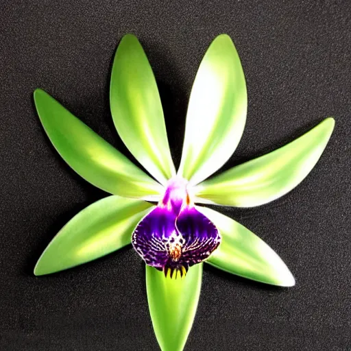 Image similar to metal orchid flower, futuristic reflective, shiny, high detail