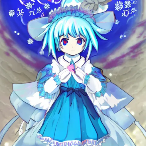 Prompt: a perfect image of Cirno from Touhou Project in the style of MAPPA. Trending on Gelbooru, award-winning deviantart. -W 720 -H 1280 -s 150