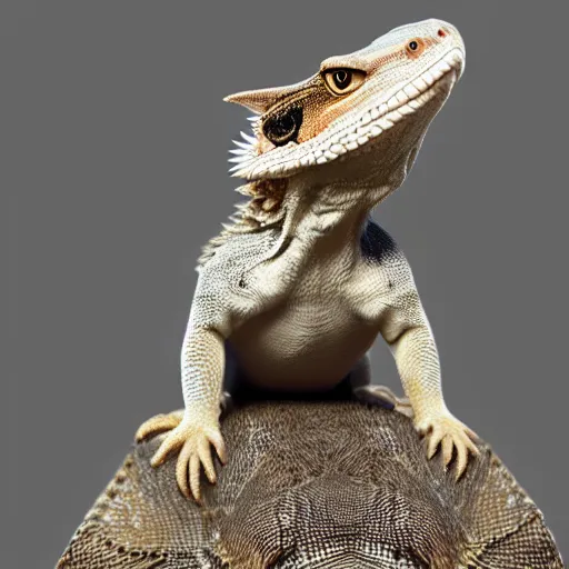 Prompt: bearded dragon riding the back of a siberian husky, photorealistic