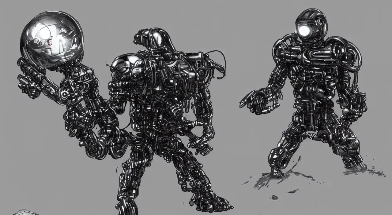 Prompt: Terminator themed concept art, very small chrome flying disks, futuristic, alien, trending on artstation,