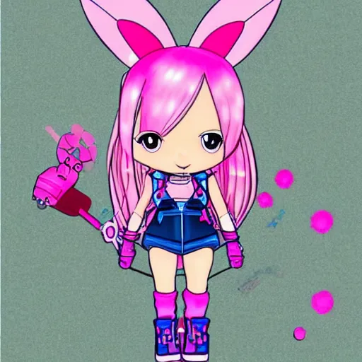 Image similar to pink chibi bunny mecha cute 90s girlboss