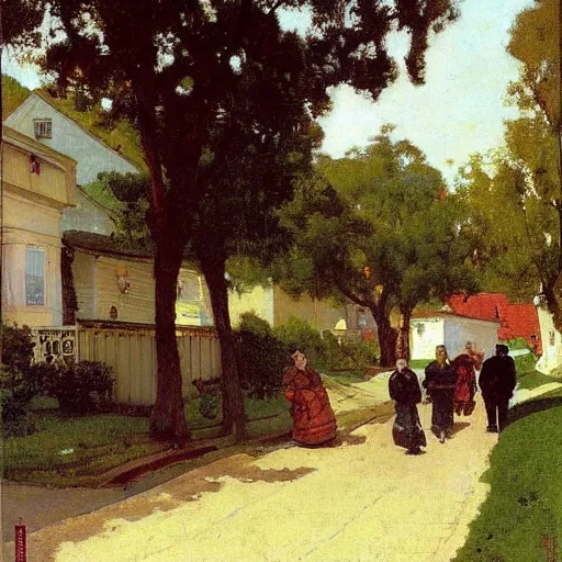 Prompt: a suburban street, art by ilya repin and norman rockwell