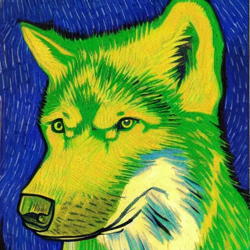 Image similar to green wolf, style of van gogh, profile image