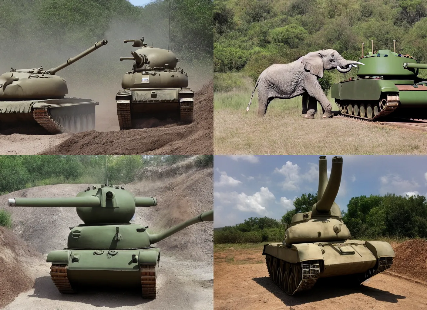 Prompt: tank turns mix with elephant head
