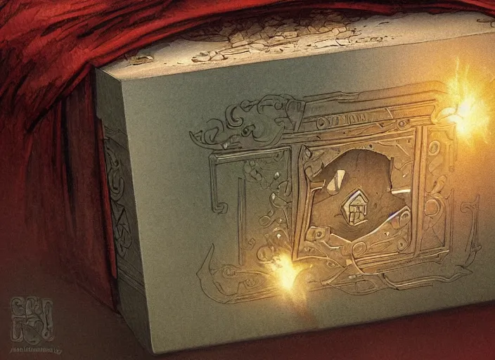 Prompt: detailed close - up illustration of a small box full of magical powder, by james gurney, trending on artstation