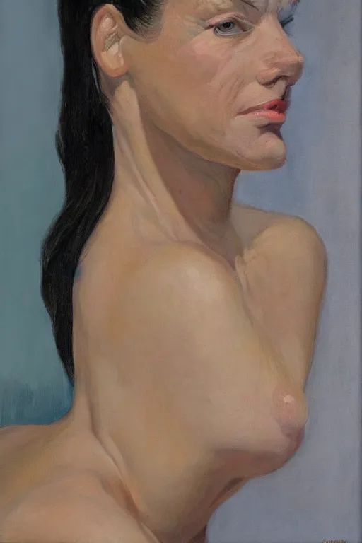 Prompt: portrait of beautiful woman by wayne thiebaud, detailed, realistic skin color