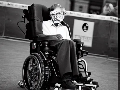 Image similar to Stephen hawking in a Skatepark