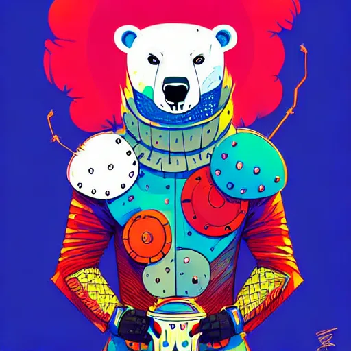 Prompt: anthropomorphic polar bear in glorious suit of armor, digital art, fantasy, explosion of color, highly detailed, in the style of jake parker, in the style of conrad roset, swirly vibrant colors, sharp focus