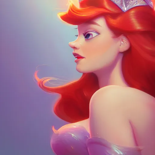 Prompt: princess ariel, hyper - detailed matte digital painting, concept art, official fan art, fantastically pastel colors, by jesper elsing and lois van baarle and ilya kuvshinov and ian spriggs, cinematic lighting, studio quality, octane render, smooth render, behance hd, trending on artstation hq