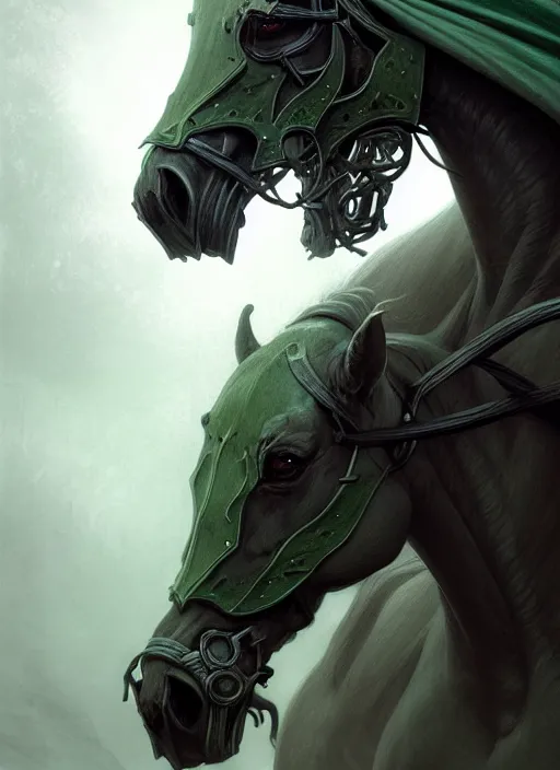 Image similar to concept art by artgerm, pestilence of the four horsemen of the apocalypse, soft green natural light, intricate, hooded death riding a horse, highly detailed dark art, digital painting, artstation, concept art, smooth, sharp focus, illustration, art by greg rutkowski and luis rollo and uang guangjian and gil elvgren, symmetry!