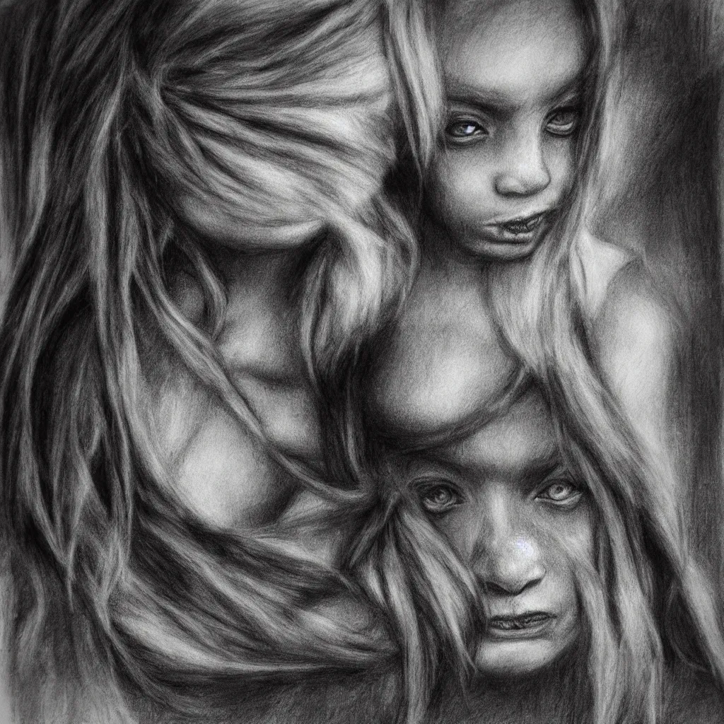 Image similar to Highly detailed charcoal dark art sketch