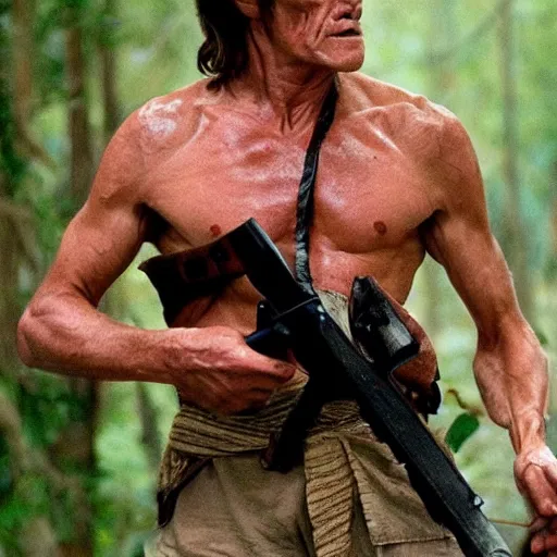 Prompt: willem dafoe as rambo