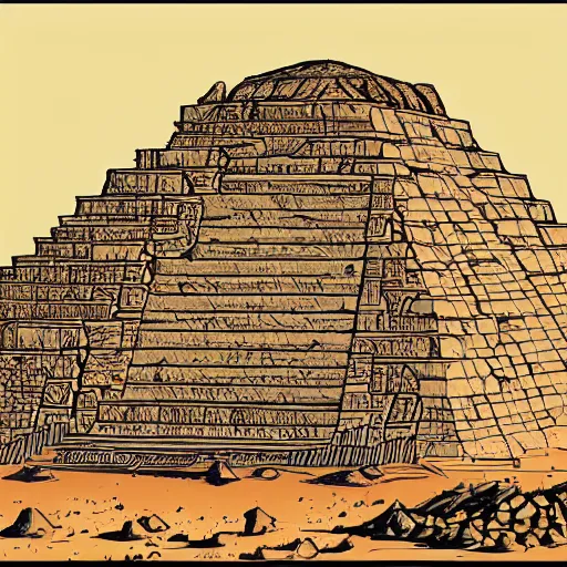 Image similar to gigantic colossal tortoise in the desert below pyramid ziggurat highly detailed concept art schematic, Laurie Greasley