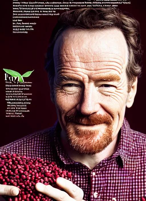 Image similar to closeup portrait of bryan cranston happy face surrounded by cranberries, food photography, natural light, sharp, detailed face, magazine, press, photo, steve mccurry, david lazar, canon, nikon, focus