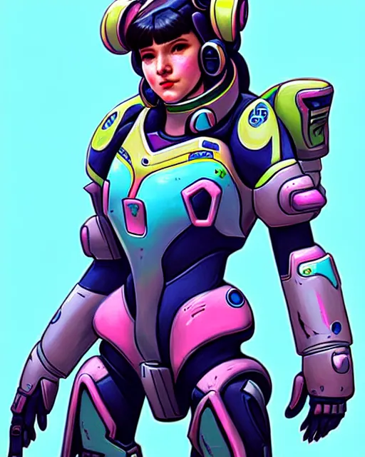 Image similar to d. va from overwatch, character portrait, portrait, close up, concept art, intricate details, highly detailed in the style of chris foss and rodger dean