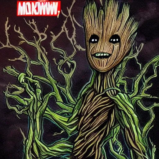 Image similar to groot but as a metal