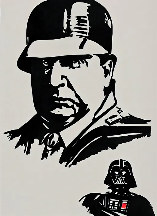 Image similar to pinochet as darth vader draw by john berkey and yoji shinkawa