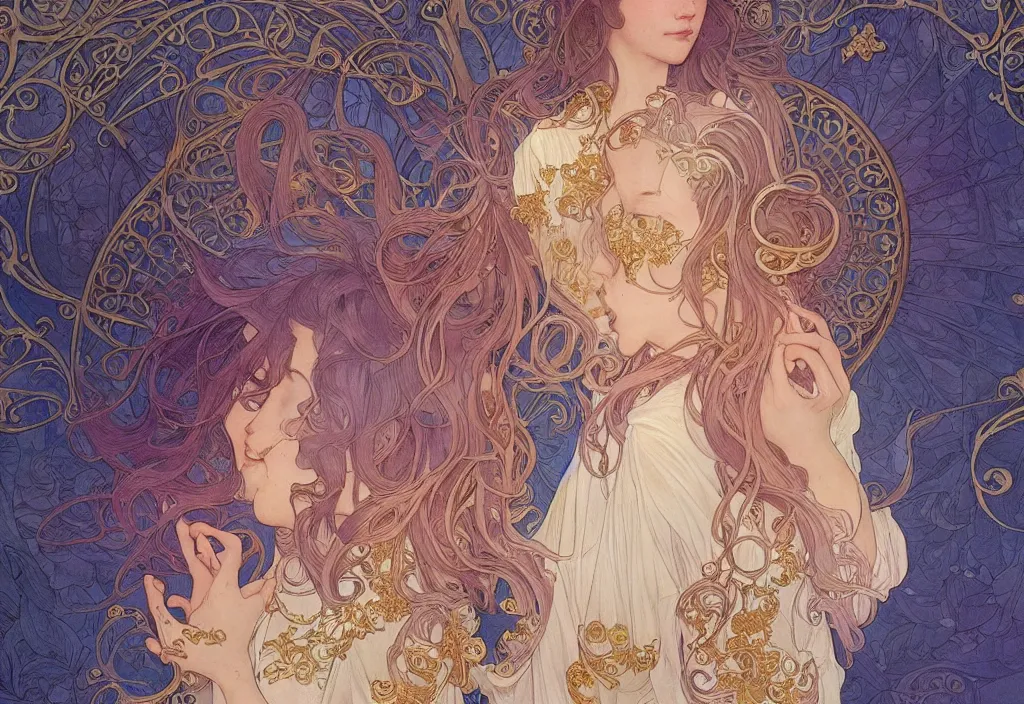 Image similar to love, highly detailed, very intricate, art nouveau, gold filigree, romantic storybook fantasy, soft cinematic lighting, award - winning, disney concept art watercolor illustration by mandy jurgens and alphonse mucha and alena aenami, pastel color palette, featured on artstation