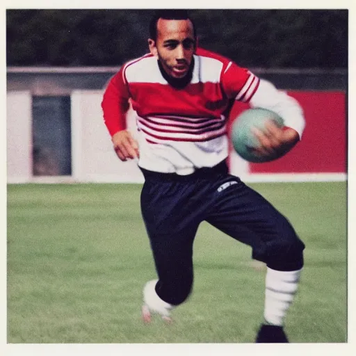 Image similar to Lewis Hamilton playing football, photo, polaroid