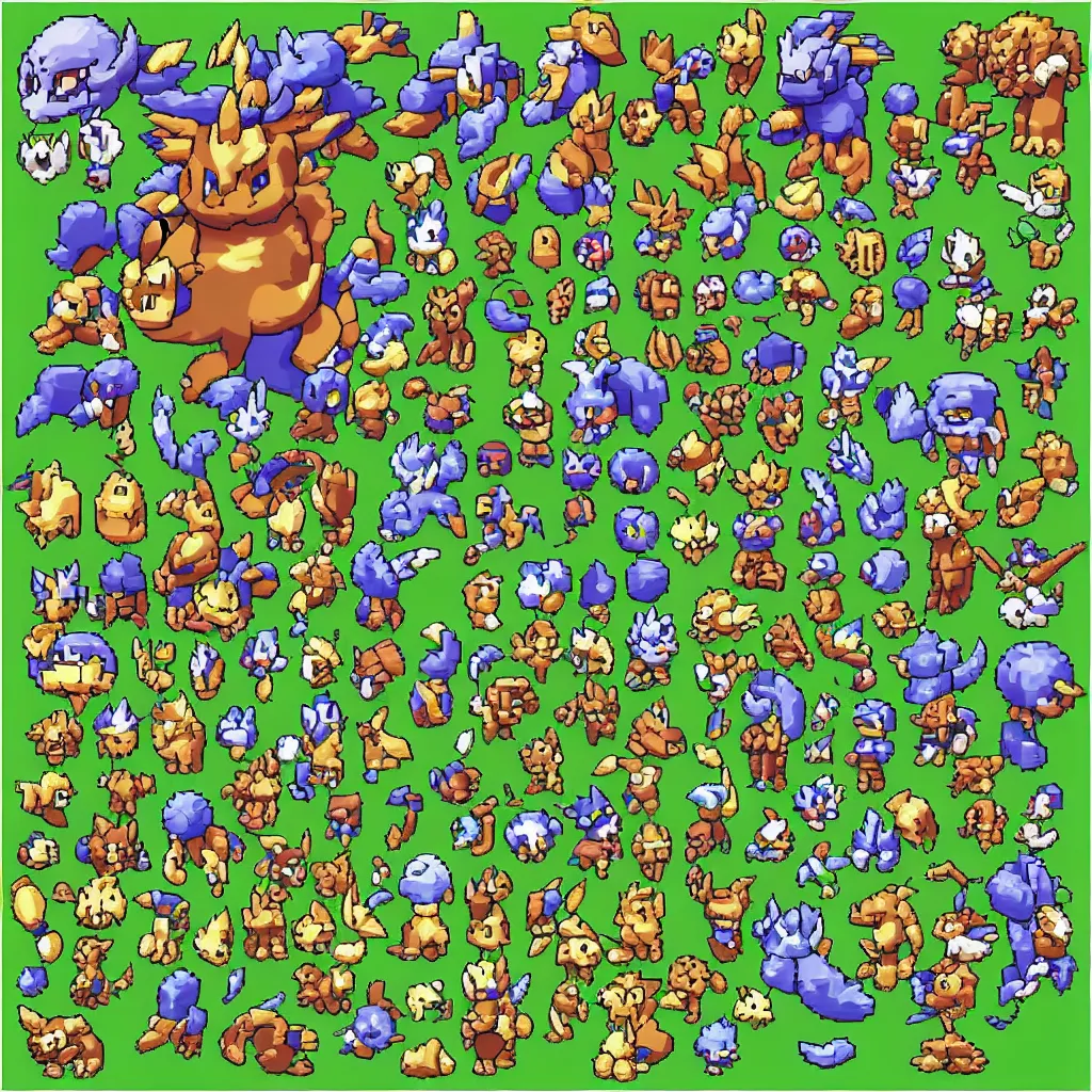 Prompt: pixelated pokemon monster inspired by ragnarok online, 1 2 8 bit, 1 0 0 0 x 1 0 0 0 pixel art, 4 k, super detailed, nintendo game, pixelart, high quality, no blur, sharp geometrical squares, concept pixelart