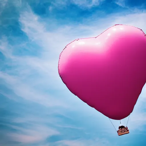 Image similar to a 5 0 mm lens photograph of a cute pink floating modern house, floating in the air between clouds, inspired by the movie up, held up from above by a heart - shaped ballon. mist, playful composition canon, nikon, award winning, photo of the year