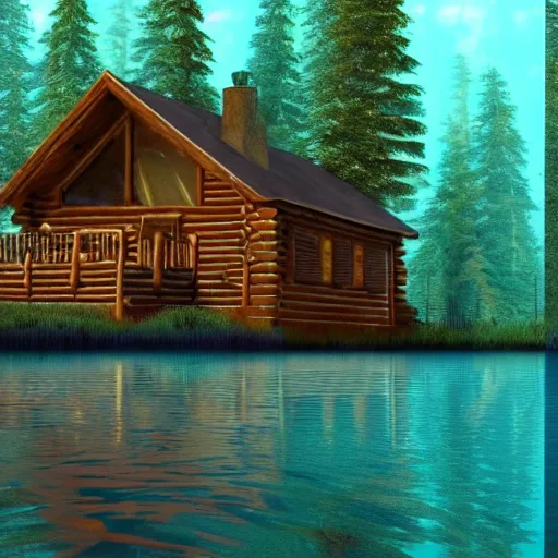 Image similar to a cabin in the woods underwater, 8k, high definition, highly detailed, photo-realistic