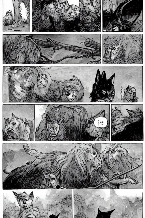 Prompt: a graphic novel comic about warrior cats, by mike holmes, by james l barry