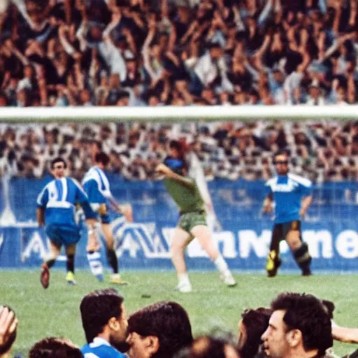 Image similar to Maradona scoring a goal and Napoli supporters cheering