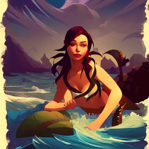 Image similar to painting mermaid treasure on sea of thieves game avatar hero smooth face median photoshop filter cutout vector, behance hd by jesper ejsing, by rhads, makoto shinkai and lois van baarle, ilya kuvshinov, rossdraws global illumination