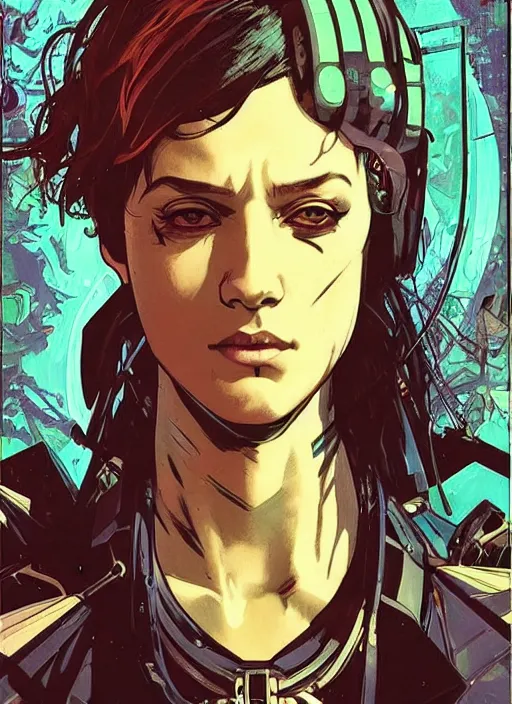 Image similar to cyberpunk pop star. portrait by ashley wood and alphonse mucha and laurie greasley and josan gonzalez and james gurney. spliner cell, apex legends, rb 6 s, hl 2, d & d, cyberpunk 2 0 7 7. realistic face. vivid color. dystopian setting.