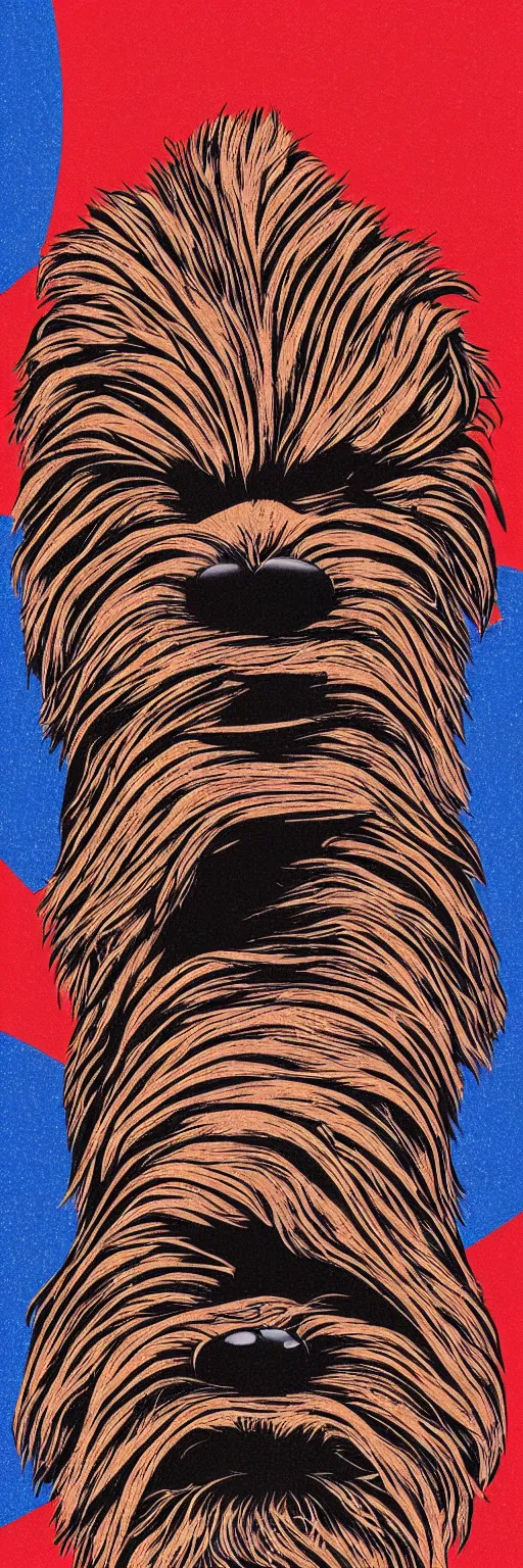 Image similar to chewbacca presidential election poster showing close up of chewbacca face red and blue duotone by sheperd fairey no text