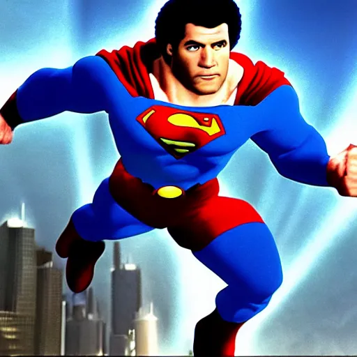 Image similar to a still of bob ross as superman, cinematic lighting. 4 k.