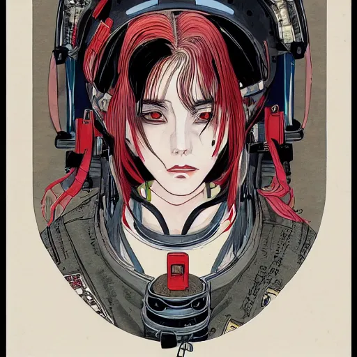 Image similar to portrait of female demon naraka astronaut painted in miyazaki color style drawn by katsuhiro otomo and takato yamamoto, high detail, intricate linework, sharp, smooth face, china doll face, high detail, manga and anime