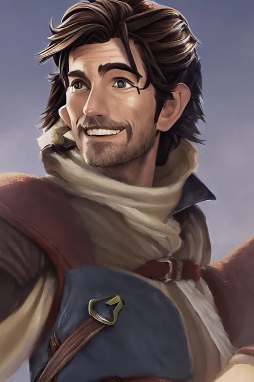 Prompt: beautiful clean acrylic painting of flynn rider as a dnd rogue, concept art by andy park, detailed, stunning, realistic