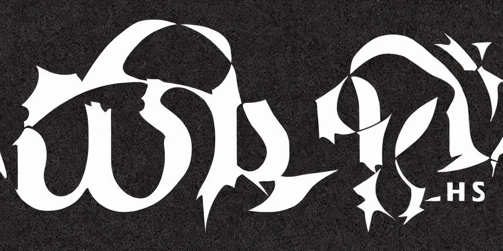 Image similar to Ellus logo, 70s progressive rock logo, typography, Rush band, Tool band, Eloy band, white font on black canvas