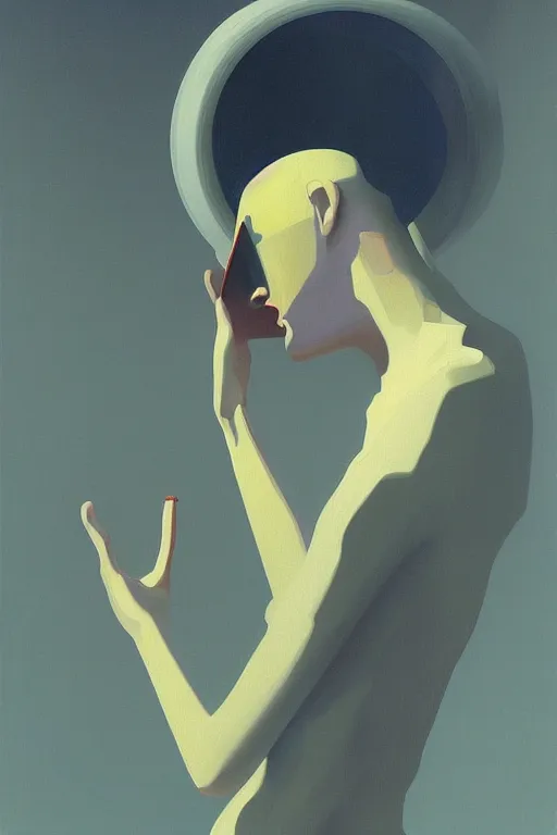 Image similar to woman wearing oculus and digital glitch head edward hopper and james gilleard, zdzislaw beksisnski, higly detailed