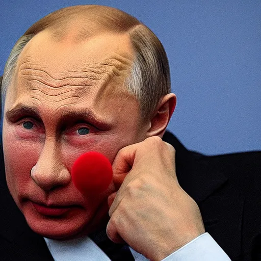 Image similar to Vladimir Putin dressed as a clown,