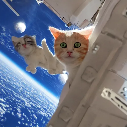 Image similar to Photo of cats floating inside the ISS