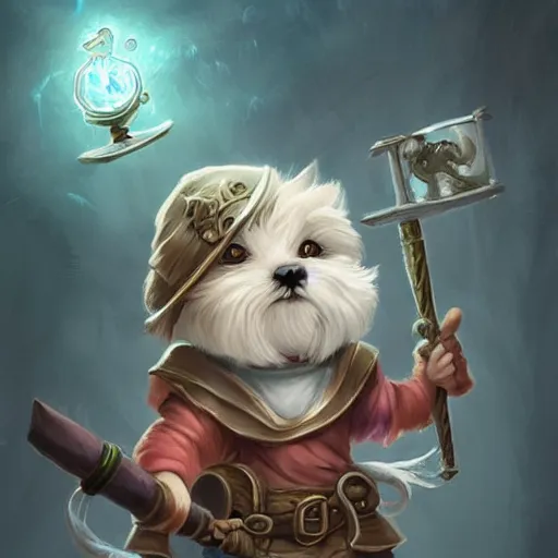 Prompt: cute little anthropomorphic one Maltese Terrier and one tabby cat, wielding a magic staff, tiny, small, short, Wizard robe, cute and adorable, pretty, beautiful, DnD character art portrait, matte fantasy painting, DeviantArt Artstation, by Jason Felix by Steve Argyle by Tyler Jacobson by Peter Mohrbacher, cinema