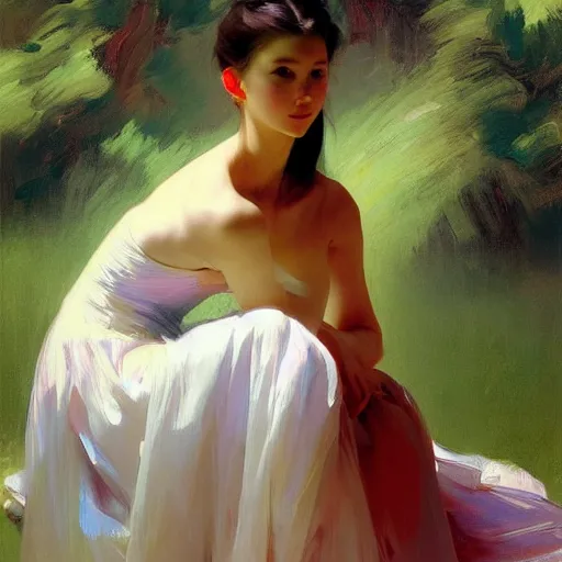 Image similar to yanjun cheng portrait of a beautiful princes, neon dress, by norman rockwell, bouguereau