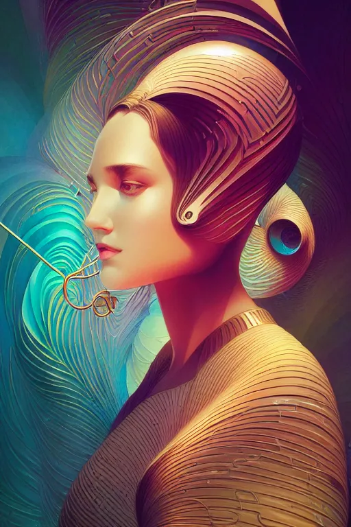 Image similar to Energetic jazz trombonist portrait, art deco, fantasy, intricate art deco leaf designs, elegant, highly detailed fractals, sharp focus, art by Artgerm and beeple and Greg Rutkowski and WLOP