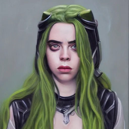 Image similar to Billie Eilish as female loki, oil on canvas, noir, trending on artstation