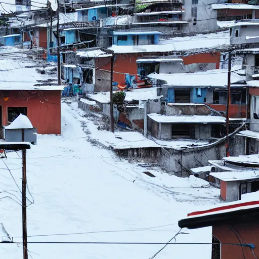 Image similar to photograph of a snow day in a favela