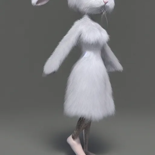 Image similar to beautiful fit female anthropomorphic rabbit wearing dress, full body, furry, ultra realistic, vray, 5 5 mm