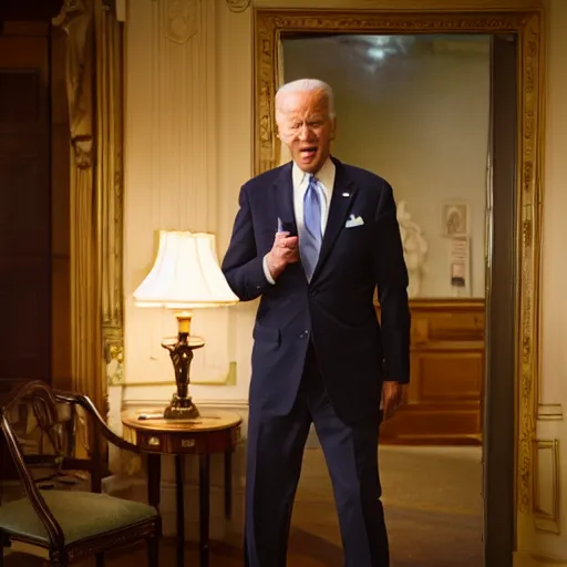 Prompt: joe biden, scared, in the backrooms, real life, photorealistic, 3 5 mm f 2