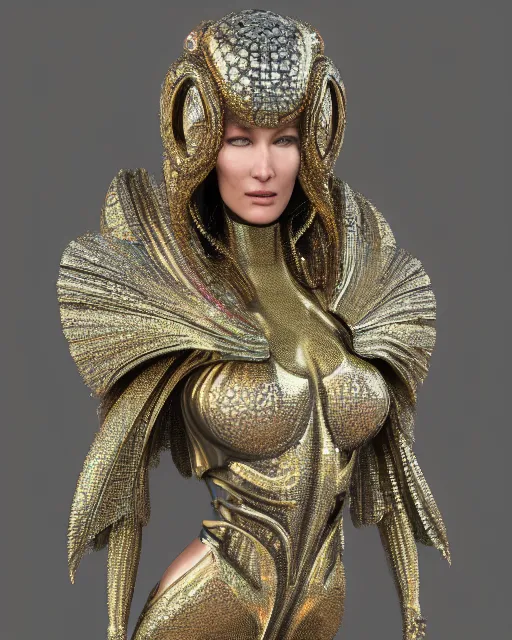 Image similar to a highly detailed metahuman 4 k close up render of an alien goddess bella hadid monument spider in iris van herpen dress schiaparelli in diamonds crystals swarovski and jewelry iridescent in style of alphonse mucha gustav klimt trending on artstation made in unreal engine 4